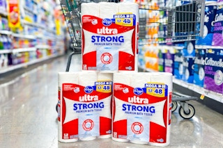 kroger toilet paper stack in store floor 