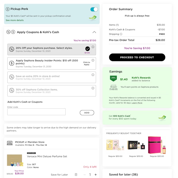 kohls cart screenshot