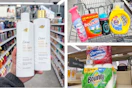 collage image of dove shampoo, bounty and charmin paper products, and febreze, bounce, downy, and tide
