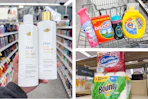 collage image of dove shampoo, bounty and charmin paper products, and febreze, bounce, downy, and tide