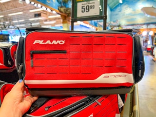 a red and black tackle box