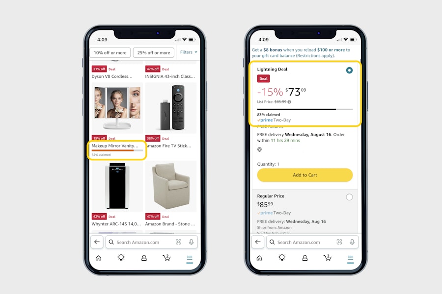 iphone screenshots with amazon lightning deals and amount claimed