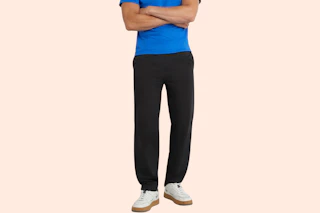 a man wearing hanes sweatpants