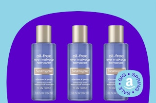 three blue bottles of makeup remover