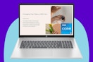 HP 17 inch Laptop, HD+ Display on a blue background.