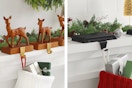 wooden deer stocking holder set and black stocking holders