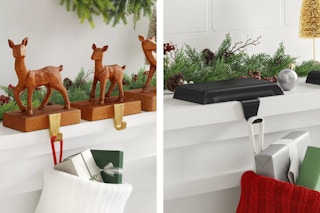 wooden deer stocking holder set and black stocking holders