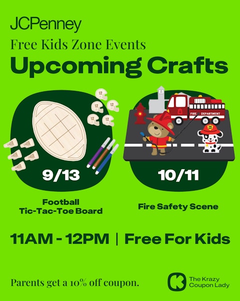Upcoming free kids crafts at JCPenney