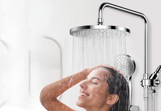 person washing their hair with the luxury dual showerhead