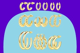 Adoyi 9 Pairs Gold Hoop Earrings Set on a blue background.