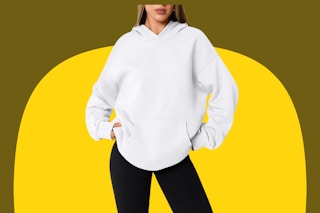 woman wearing a white hoodie on a KCL template