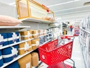 target cart parked in a bedding aisle