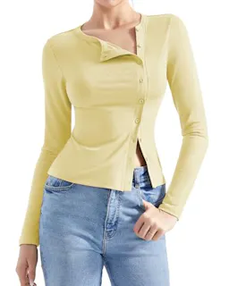 Women's Ribbed Modal Button-Down Top