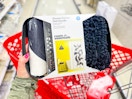 hand holding a target bath bundle set over a cart