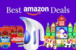 best amazon deals graphic collage on purple background