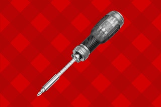 a screwdriver on flannel