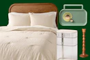 Bedding set, radio, storage container & candle stick
