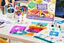 Crayola paintings on kids' desk