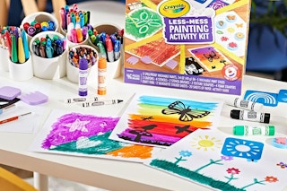 Crayola paintings on kids' desk