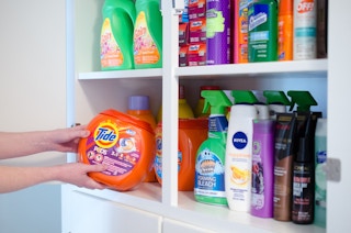 Stockpile of products in a cupboard.