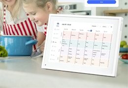 10-inch digital calendar on a white countertop