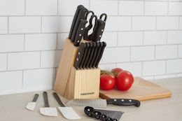 Farberware 22-Piece Never Needs Sharpening Triple Rivet High-Carbon Stainless Steel Knife Block and Kitchen Tool Set
