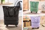 Lifestyle images of Black, green & purple Birghroom Rolling Tote Bags