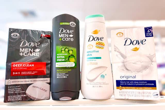 Easy Deal on Dove Bath Care at Walgreens: $3 Body Wash, $6 Bar Packs card image