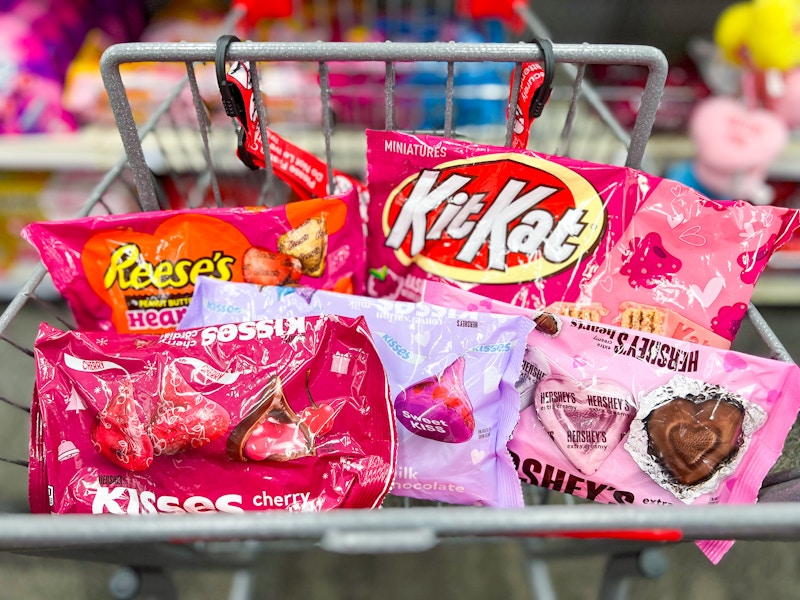 shopping cart with valentine's day candy bags