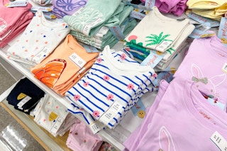 toddler tees siting on a target shelf
