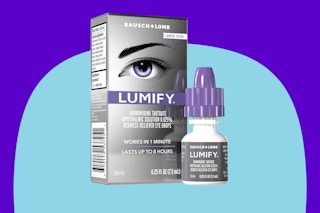  LUMIFY Eye Drops for Red Eyes, Redness Reliever on a blue background.