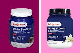 collage with chocolate and vanilla walgreens whey protein