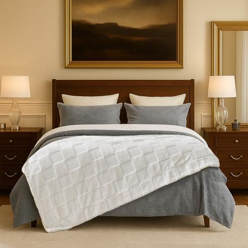 Checkered Faux Rabbit Fur Blanket