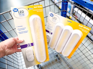 In-store photo taken in Walmart shopping cart of Great Value LED light bars