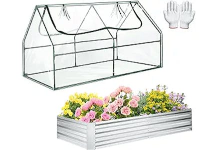 Greenhouse and Galvanized Garden Bed