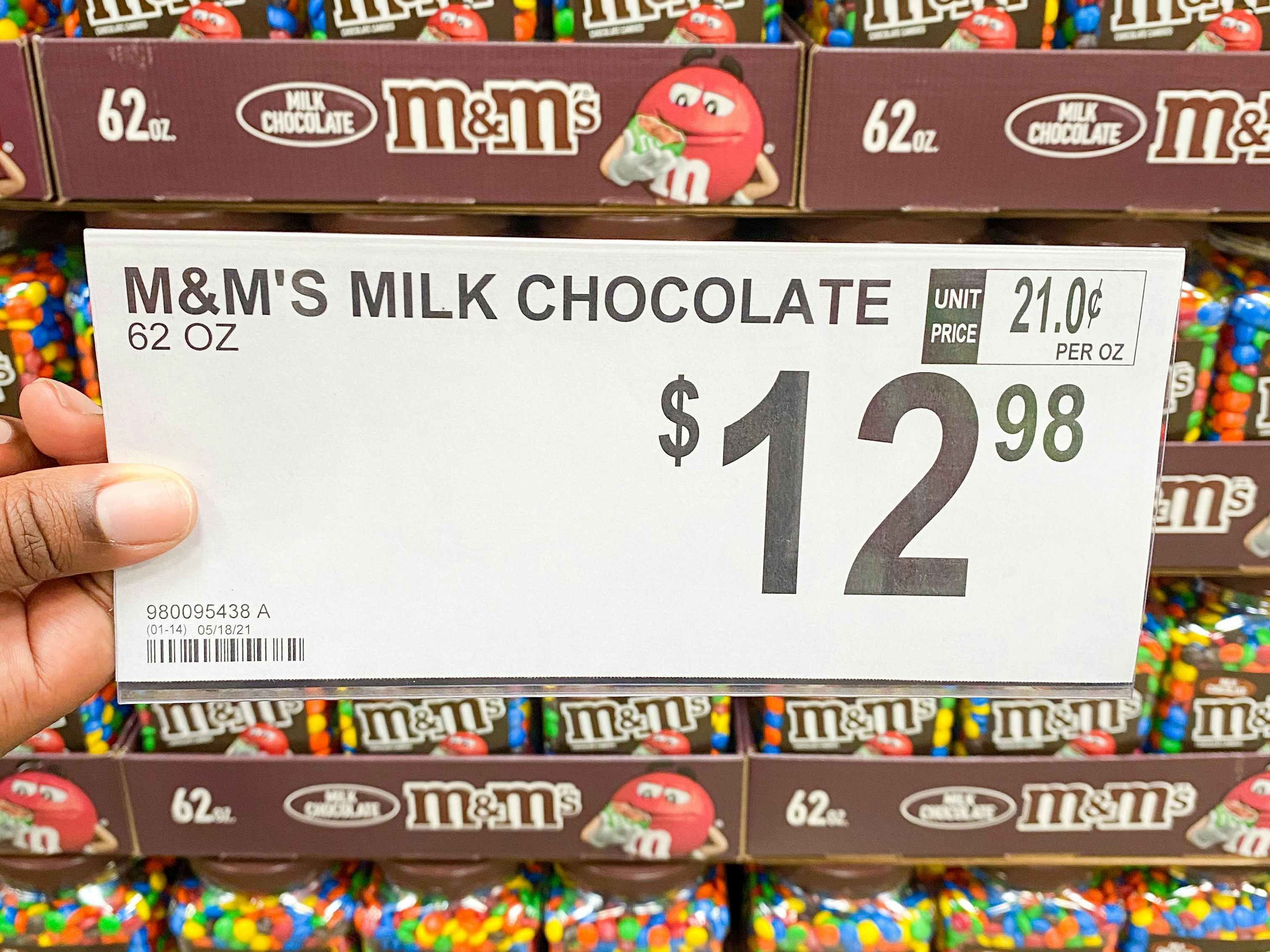M&Ms Milk Chocolate price tag at Sam's Club