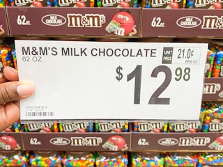 M&Ms Milk Chocolate price tag at Sam's Club