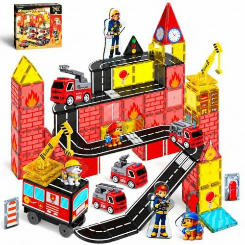 Magnetic Tile Fire Truck Set