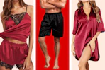 2 women's styles and boxers for men all in a satin/silk fabric