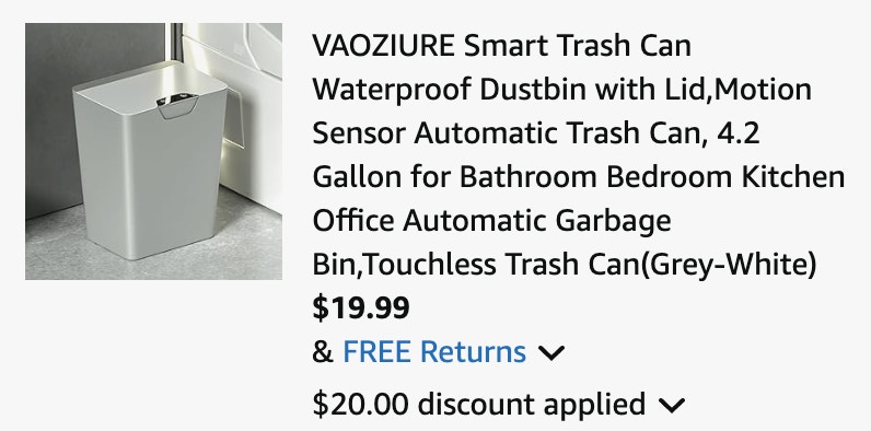 Smart trash can Amazon receipt