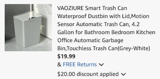 Smart trash can Amazon receipt