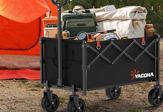 a wagon full of camping items