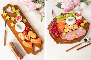 2 lifestyle images of charcuterie boards in different shapes from Way to Celebrate at Walmart