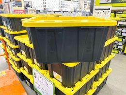 home depot heavy duty storage tote sitting on top of totes