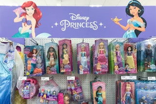 disney princess royal shimmer dolls on a target shelf