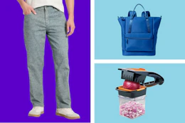 Men's jeans, tote bag & vegetable chopper