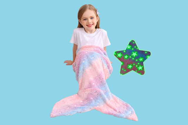 Kids’ Glow-in-the-Dark Mermaid Tail Blanket, Only $12 at Walmart (Reg. $20) card image