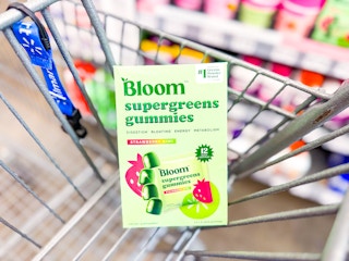 Bloom Supergreens Gummies in a Walmart cart