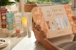 a sunscreen macy's sampler set on a vanity
