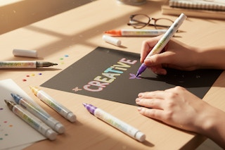 a person drawing with metallic markers